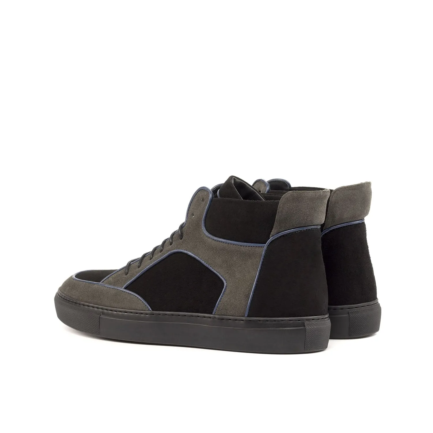 Ambrogio Bespoke Custom Men's Shoes Black & Suede Suede Leather High-Top Sneakers (AMB1959)