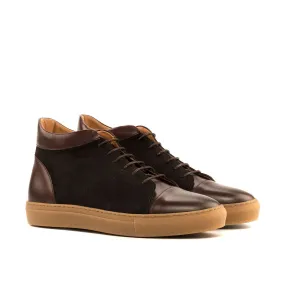 Ambrogio Bespoke Custom Men's Shoes Dark Brown Suede / Calf-Skin Leather High-Top Sneakers (AMB2002)