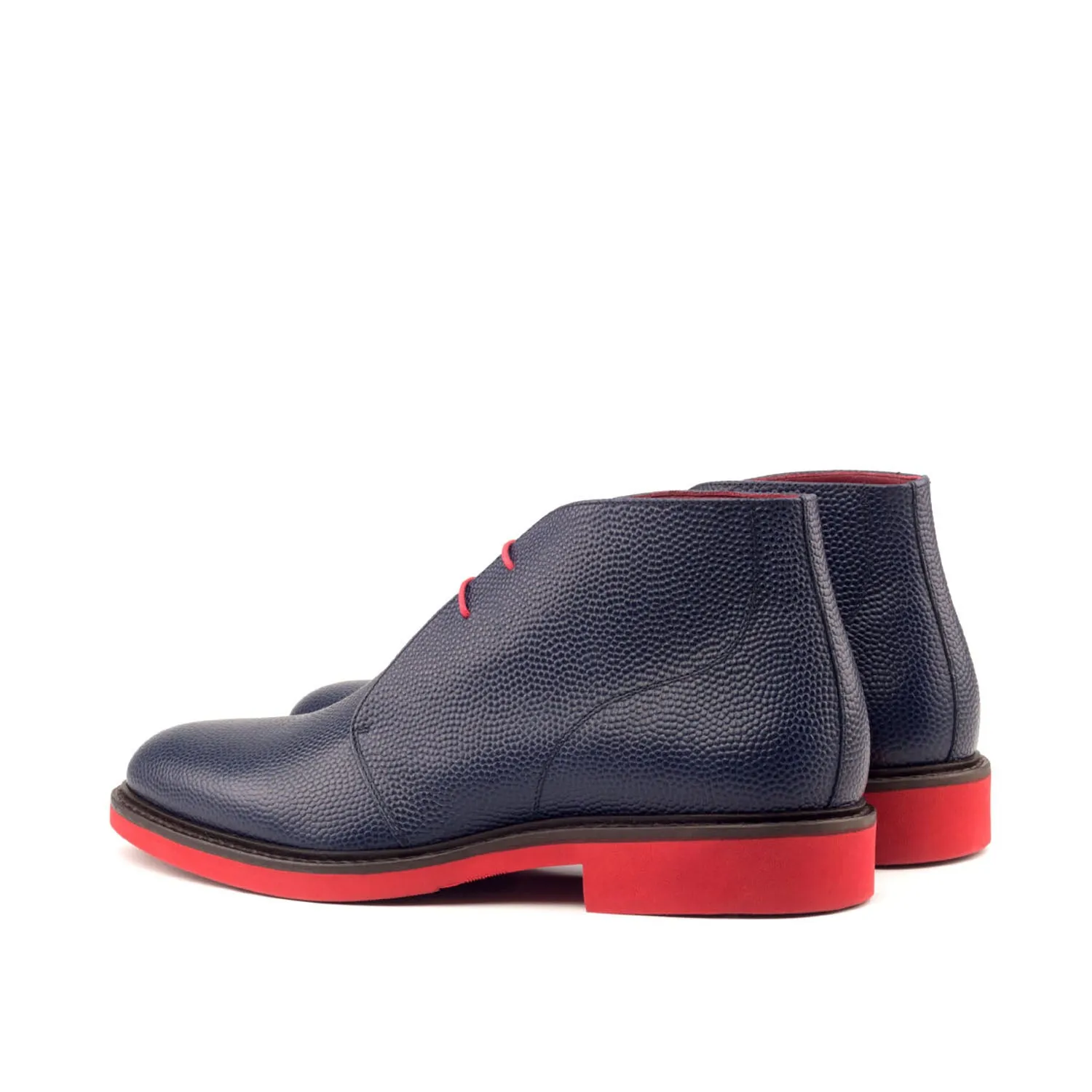 Ambrogio Bespoke Custom Men's Shoes Navy Pebble Grain Calf-Skin Leather Chukka Boots (AMB1883)