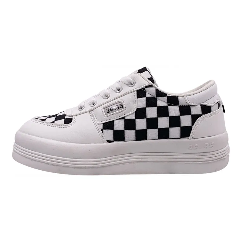 Black and white plaid canvas shoes KF81493