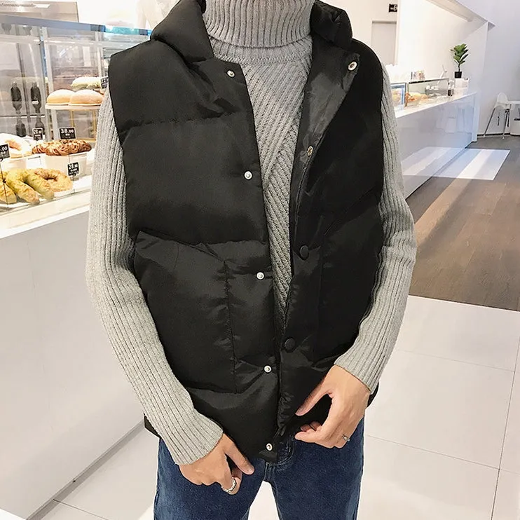 Black Mens Puffers Vests Waistcoats Streetwear Hoodies Casual