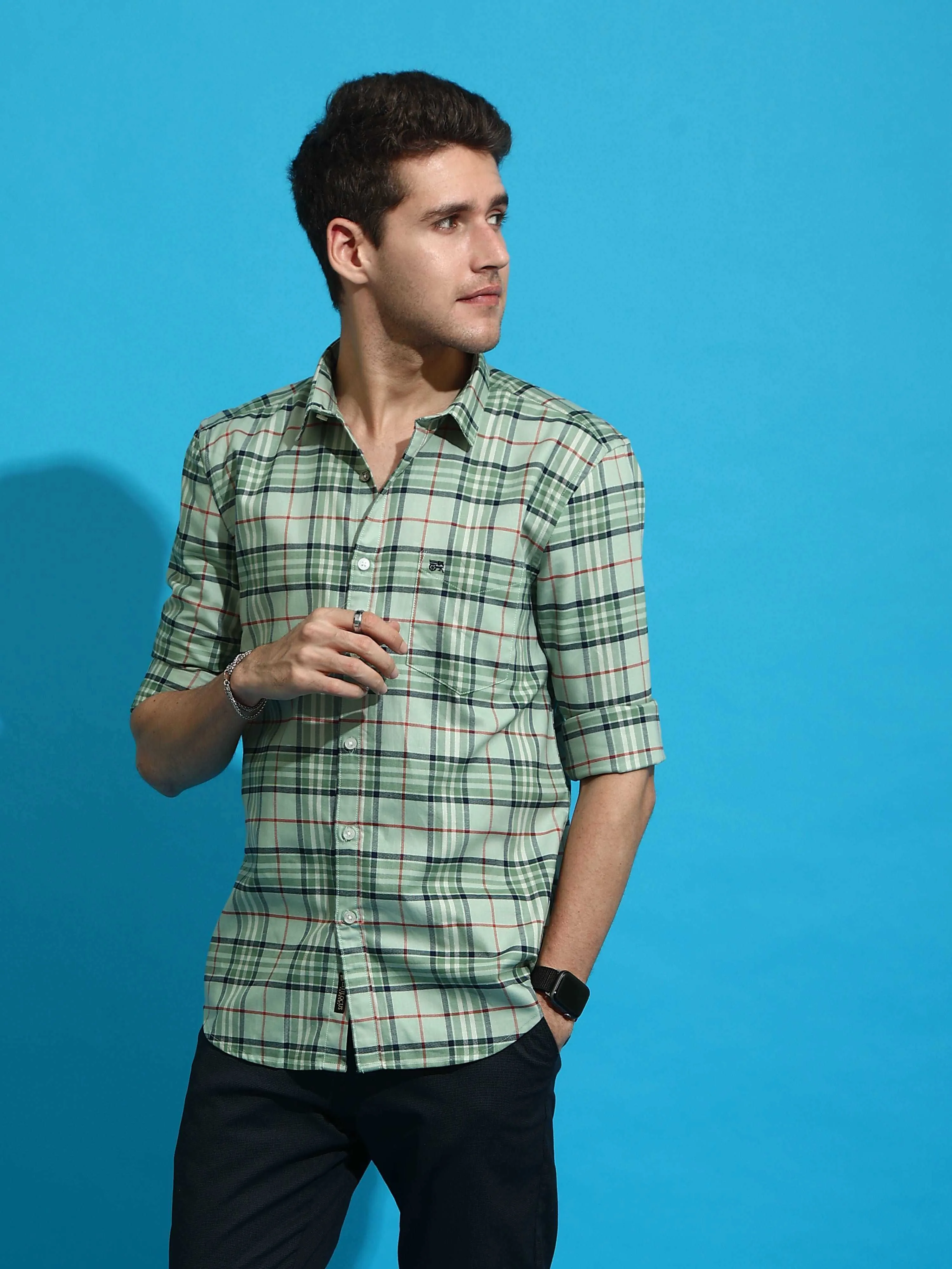 BR Light green casual check full sleeve shirt