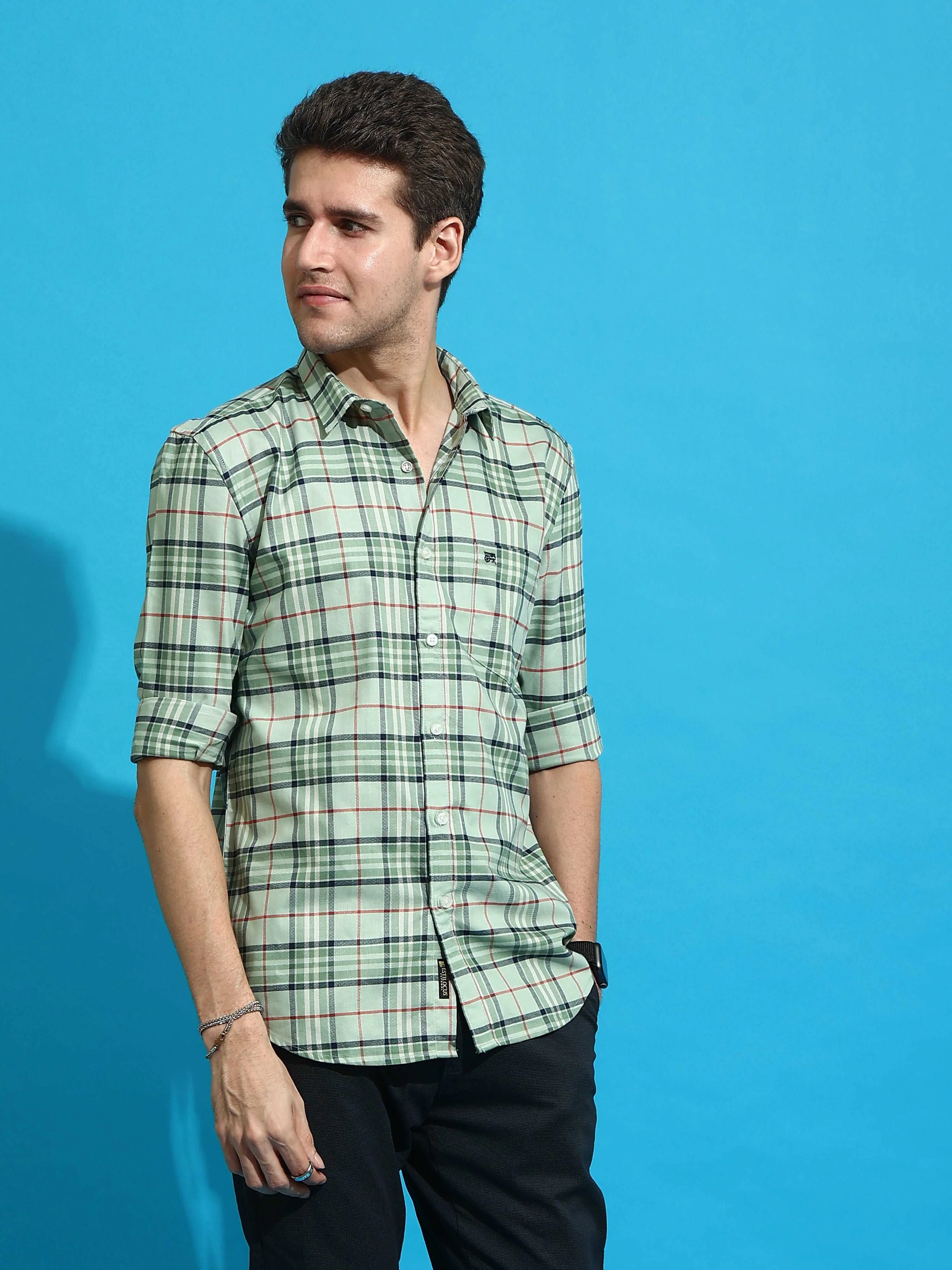 BR Light green casual check full sleeve shirt