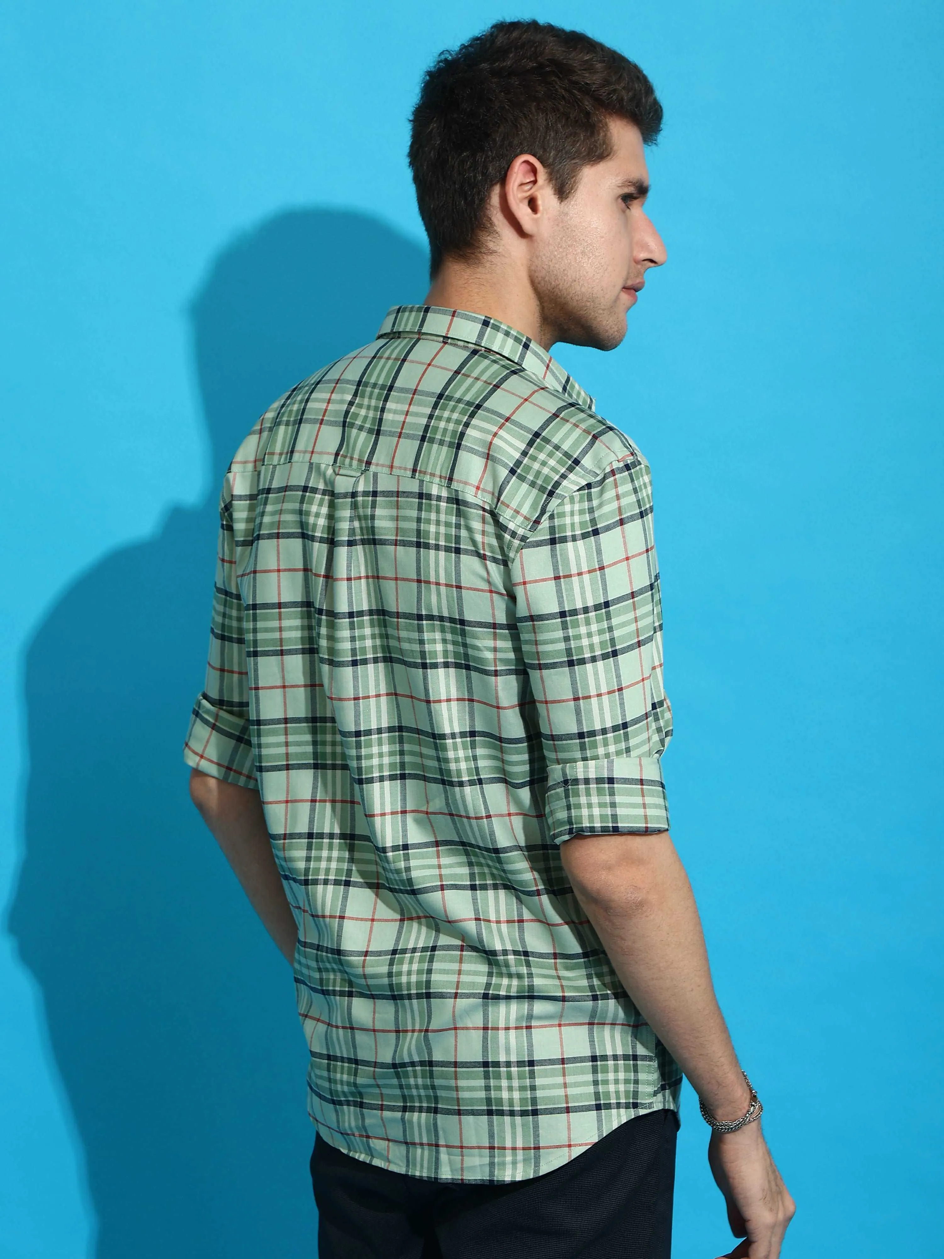 BR Light green casual check full sleeve shirt