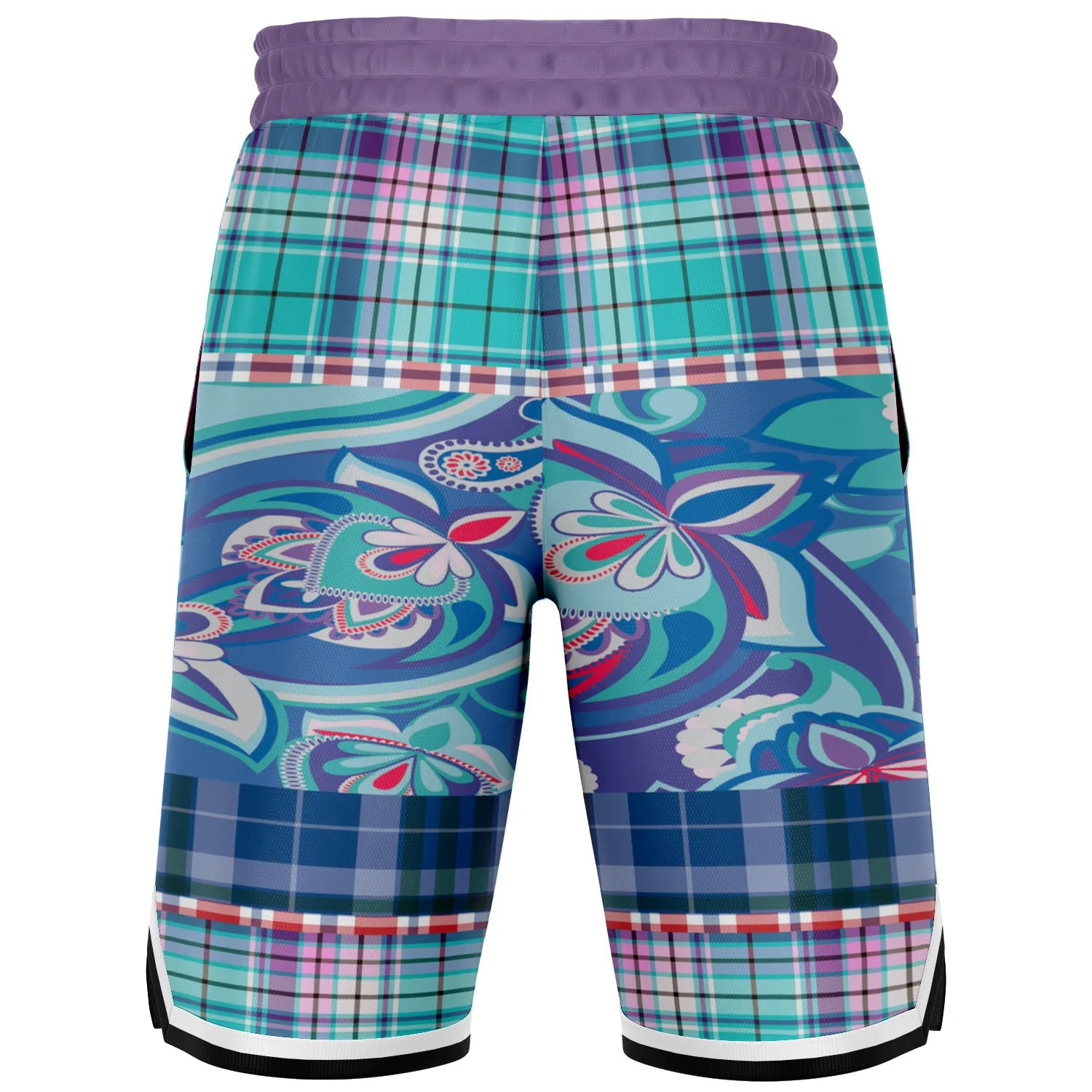 Cerulean Plaid Paisley Basketball Shorts