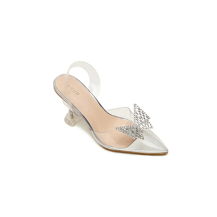 Diamante Butterfly Clear Heeled Mules, XJD 05