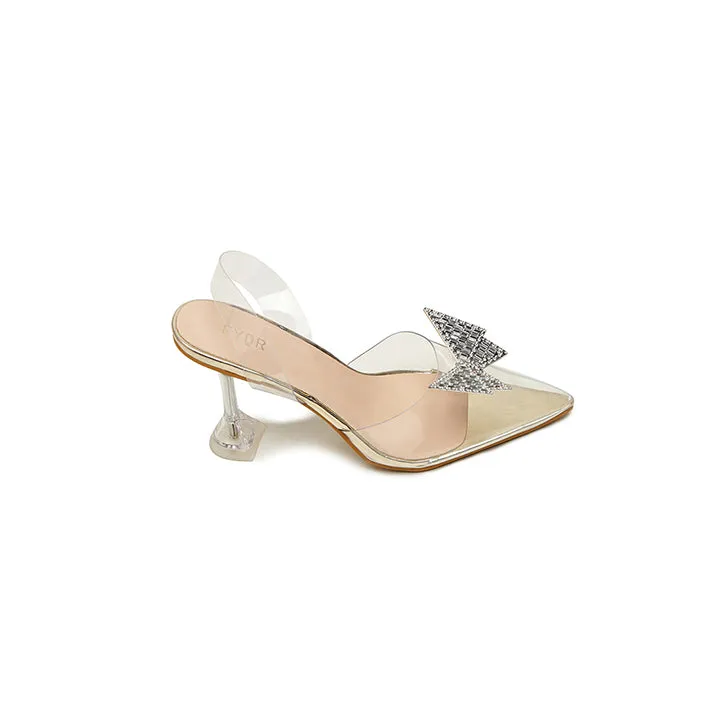 Diamante Butterfly Clear Heeled Mules, XJD 05