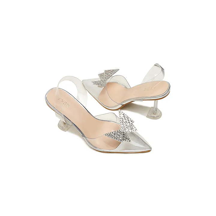 Diamante Butterfly Clear Heeled Mules, XJD 05