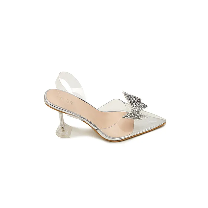 Diamante Butterfly Clear Heeled Mules, XJD 05