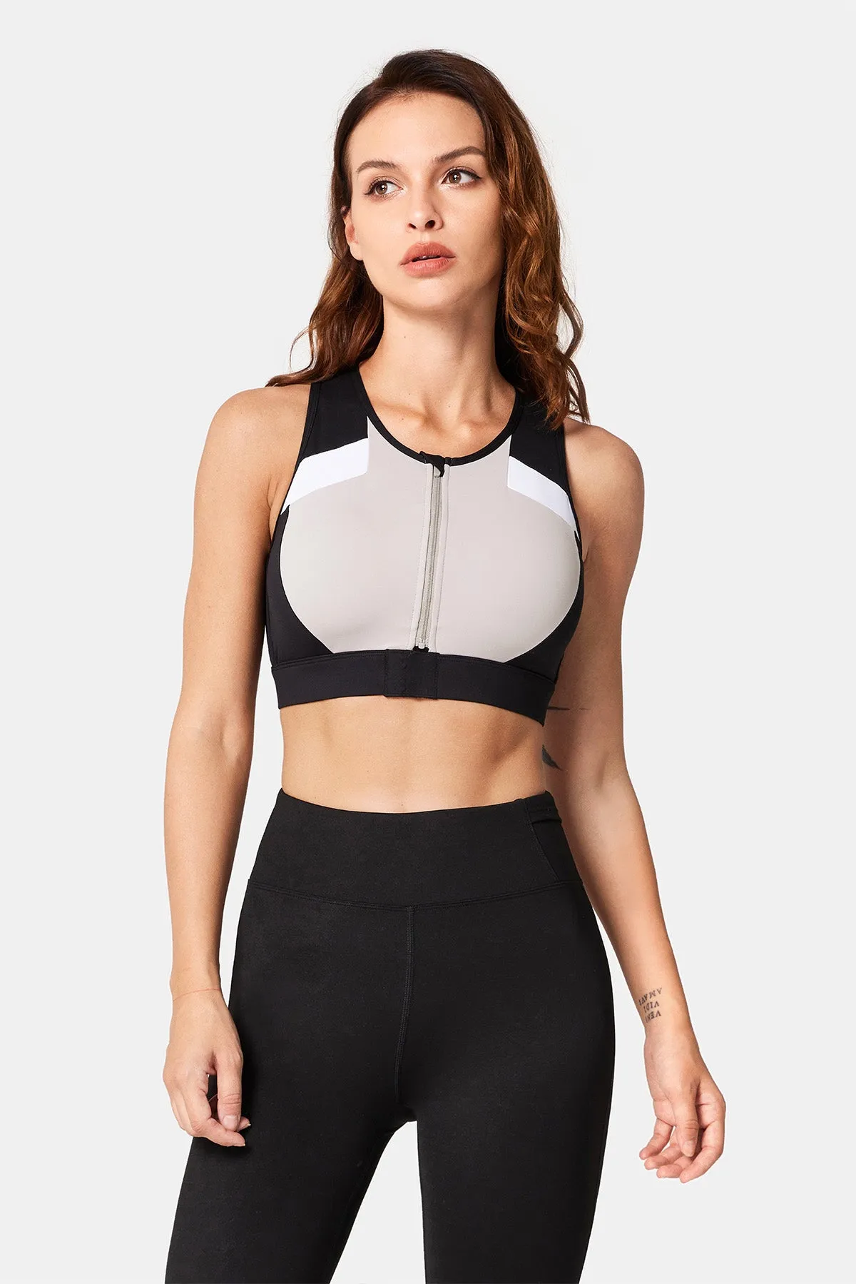 Front-Zip Color Clash Padded Running Bra