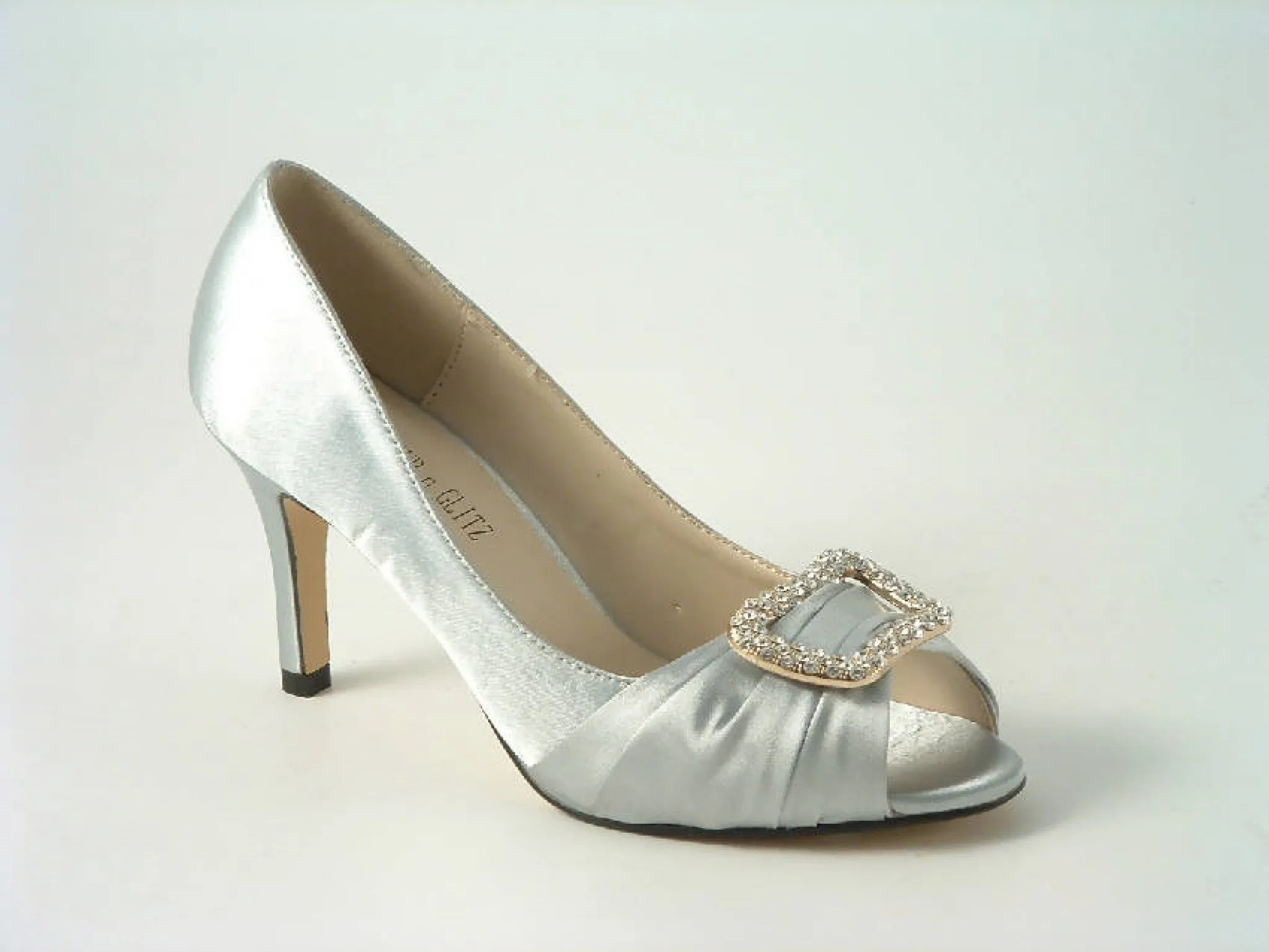 Glitz Shoes Satin Low Heel Peep Toe Court Shoe