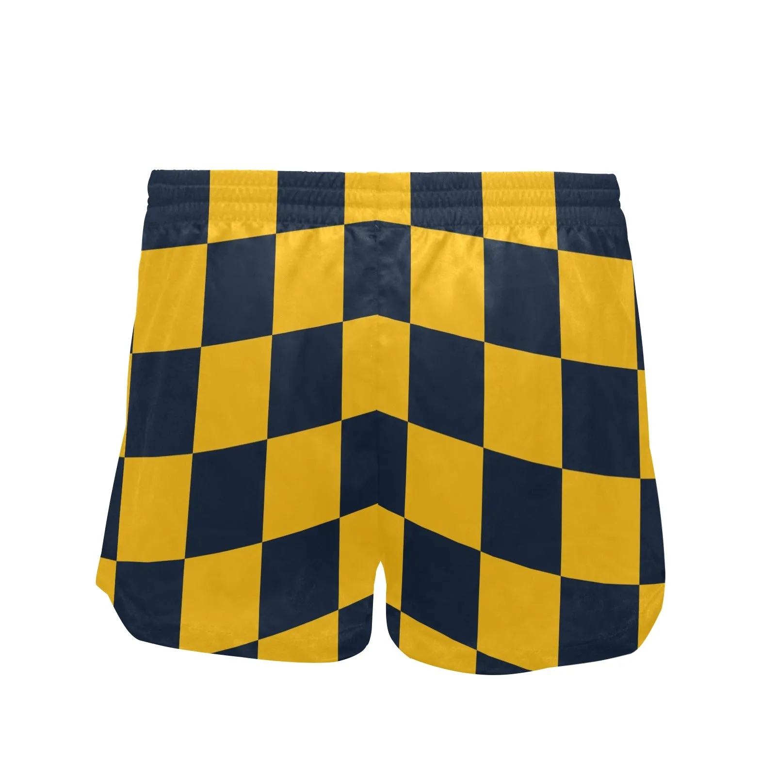 navy blue gold checkered print Women's Mid-Length Board Shorts (Model L55)