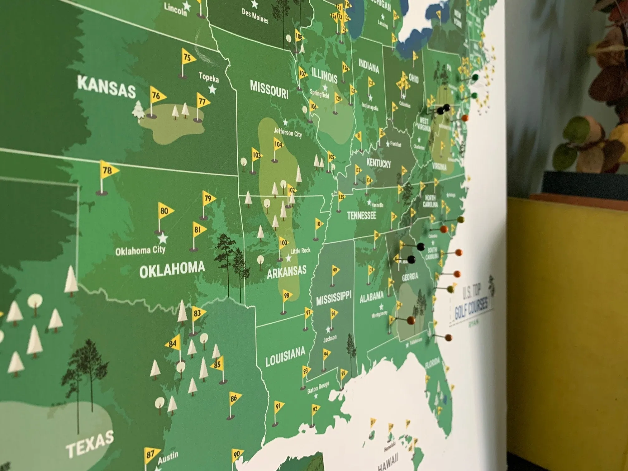 Push Pin Map Board - Golf Courses in USA Framed