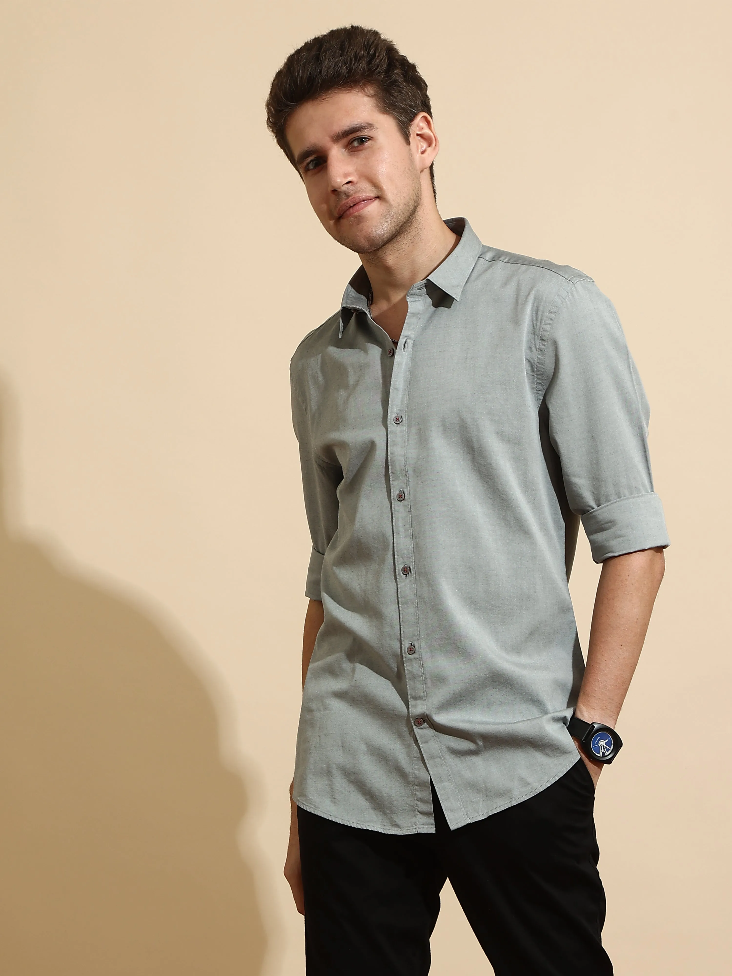 Shield Grey Semi Casual Full Sleeve Shirt