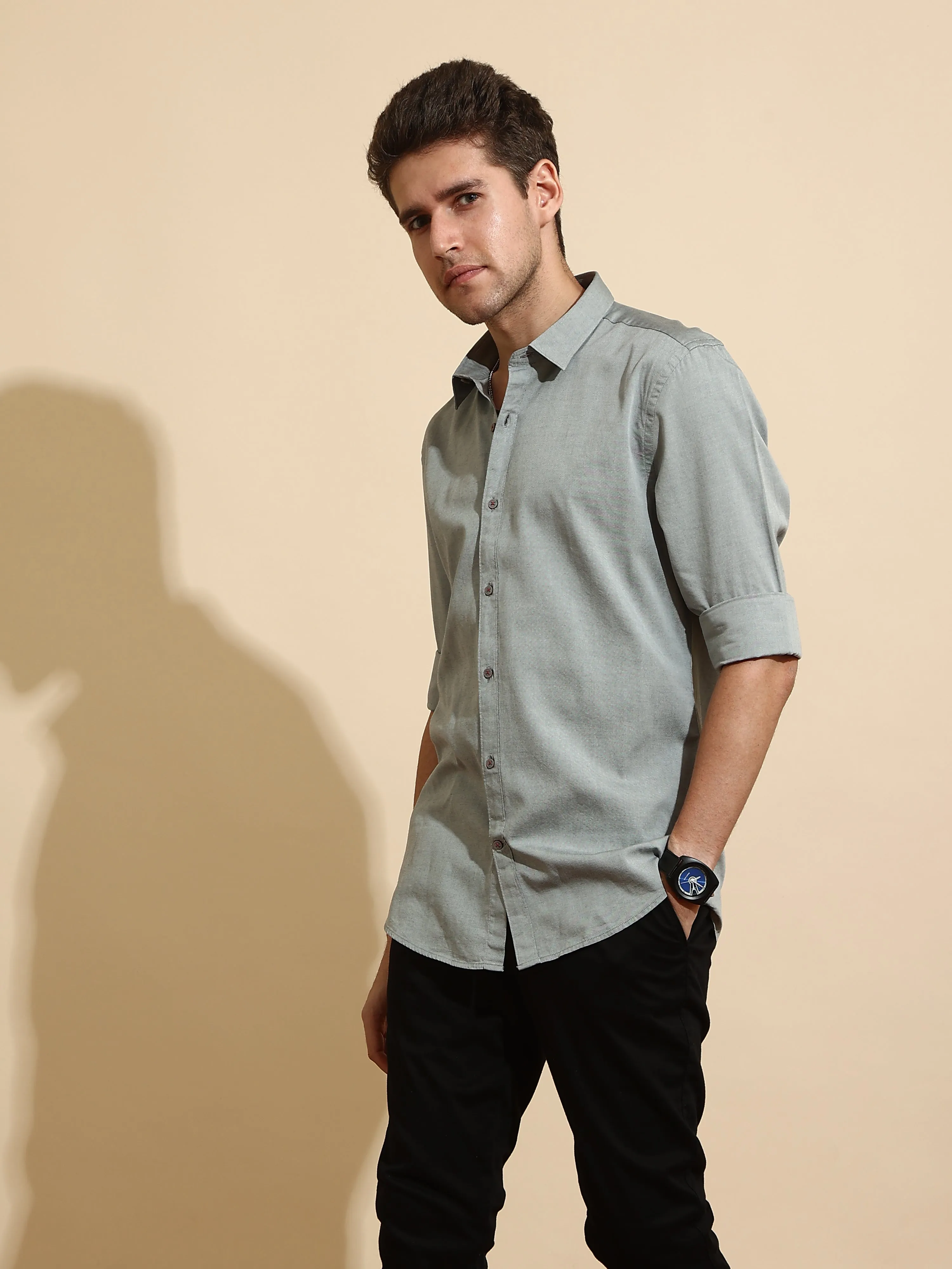 Shield Grey Semi Casual Full Sleeve Shirt